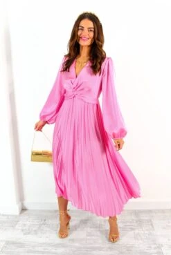 Twist Of Fate - Pink Twist Front Pleated Midi Dress -Deals Modashka Store TwistOfFate PinkTwistFrontPleatedMidiDress 2