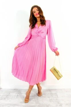 Twist Of Fate - Pink Twist Front Pleated Midi Dress