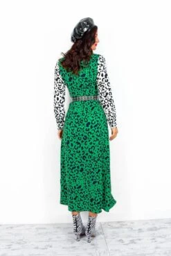 Two Timer - Green White Leopard Print Midi Dress -Deals Modashka Store TwoTimer GreenWhiteLeopardPrintMidiDress1