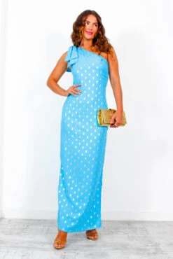 Upgrade You - Turquoise Gold Spot One Shoulder Maxi Dress -Deals Modashka Store UpgradeYou TurquoiseGoldSpotOneShoulderMaxiDress 1