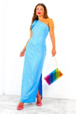 Upgrade You - Turquoise Multi Spot One Shoulder Maxi Dress -Deals Modashka Store UpgradeYou TurquoiseMultiSpotOneShoulderMaxiDress 2