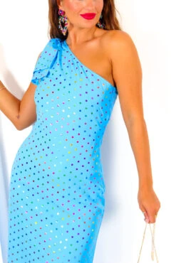 Upgrade You - Turquoise Multi Spot One Shoulder Maxi Dress -Deals Modashka Store UpgradeYou TurquoiseMultiSpotOneShoulderMaxiDress 8