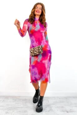 Utterly Obsessed - Pink Lilac Tie Dye Mesh Midi Dress -Deals Modashka Store UtterlyObsessed PinkLilacTieDyeMeshMidiDress 3