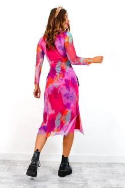 Utterly Obsessed - Pink Lilac Tie Dye Mesh Midi Dress -Deals Modashka Store UtterlyObsessed PinkLilacTieDyeMeshMidiDress 5