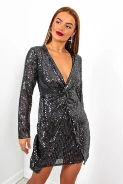 VIP List - Pewter Sequin Deep V-Neck Mini Dress -Deals Modashka Store VIPList PewterSequinDeepV NeckMiniDress3