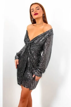 VIP List - Pewter Sequin Deep V-Neck Mini Dress -Deals Modashka Store VIPList PewterSequinDeepV NeckMiniDress5