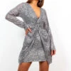 VIP List - Silver Sequin Deep V-Neck Mini Dress