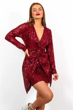 VIP List - Wine Sequin Deep V-Neck Mini Dress -Deals Modashka Store VIPList WineSequinDeepV NeckMiniDress2