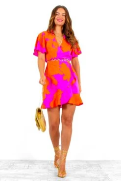 AX Paris Waiting For You - Pink Orange Floral Mini Wrap Dress