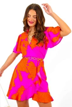 AX Paris Waiting For You - Pink Orange Floral Mini Wrap Dress -Deals Modashka Store WaitingForYou PinkOrangeFloralMiniWrapDress 5 8ddb4259 0707 4086 94ee fe961f1e51e0