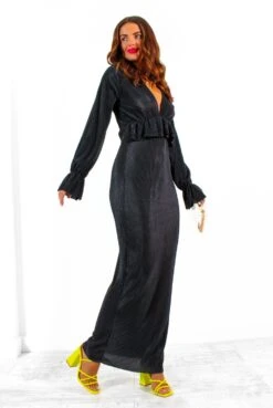 Waiting For Your Love - Black Plunge Plisse Midi Dress -Deals Modashka Store WaitingForYourLove BlackPlungePlisseMidiDress 2