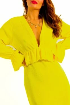Waiting For Your Love - Yellow Plunge Plisse Midi Dress -Deals Modashka Store WaitingForYourLove YellowPlungePlisseMidiDress 1