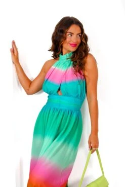 Want Hue Back - Green Pink Ombre Halter Neck Maxi Dress 11 Want Hue Back - Green Pink Ombre Halter Neck Maxi Dress -Deals Modashka Store WantHueBack GreenPinkOmbreHalterNeckMaxiDress 1