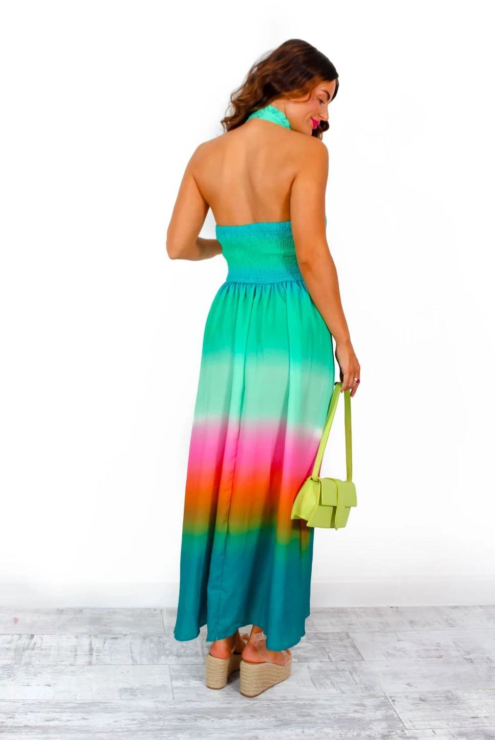 Want Hue Back - Green Pink Ombre Halter Neck Maxi Dress 5 Want Hue Back - Green Pink Ombre Halter Neck Maxi Dress - Image 3