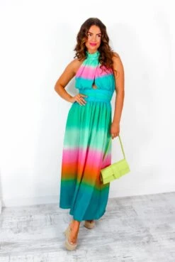 Want Hue Back - Green Pink Ombre Halter Neck Maxi Dress 13 Want Hue Back - Green Pink Ombre Halter Neck Maxi Dress -Deals Modashka Store WantHueBack GreenPinkOmbreHalterNeckMaxiDress 4