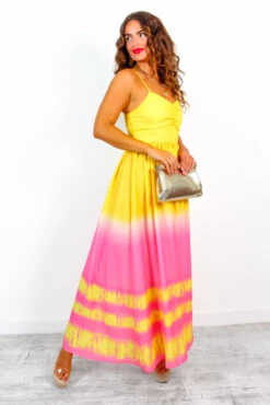 Want Hue Back - Yellow Pink Ombre Maxi Dress -Deals Modashka Store WantHueBack YellowPinkOmbreHalterNeckMaxiDress 1