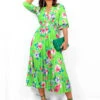 Watch Her Bloom - Green Floral Pleated Midi Dress -Deals Modashka Store WatchHerBloom GreenFloralPleatedMidiDress4