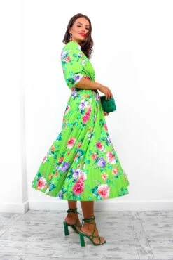 Watch Her Bloom - Green Floral Pleated Midi Dress -Deals Modashka Store WatchHerBloom GreenFloralPleatedMidiDress6