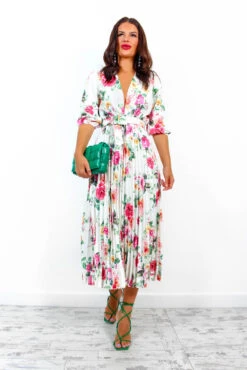 Watch Her Bloom - White Floral Pleated Midi Dress 14 Watch Her Bloom - White Floral Pleated Midi Dress -Deals Modashka Store WatchHerBloom WhiteFloralPleatedMidiDress 2