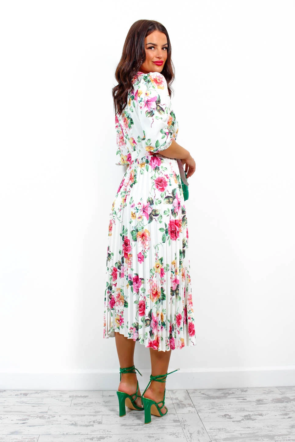 Watch Her Bloom - White Floral Pleated Midi Dress 9 Watch Her Bloom - White Floral Pleated Midi Dress - Image 7