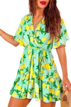 What A Hottie - Green Lemon Print Mini Dress -Deals Modashka Store WhatAHottie GreenLemonPrintMiniDress 1