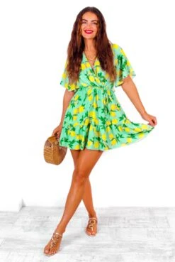 What A Hottie - Green Lemon Print Mini Dress -Deals Modashka Store WhatAHottie GreenLemonPrintMiniDress 3