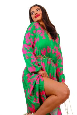 Whisk You Away - Green Pink Floral Pleated Midi Dress -Deals Modashka Store WhiskYouAway GreenPinkFloralPleatedMidiDress 2