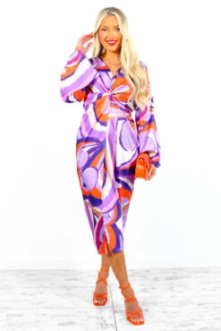 Whole Knot Of Style - Purple Abstract Swirl Knot Front Midi Dress -Deals Modashka Store WholeKnotOfStyle PurpleAbstractSwirlKnotFrontMidiDress 4 2