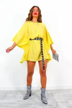 Winging It - Yellow Tie Waist Batwing Mini Dress -Deals Modashka Store WingingIt YellowTieWaistBatwingMiniDress 5