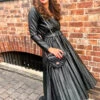 Without Limits - Black Faux Leather Pleated Midi Dress
