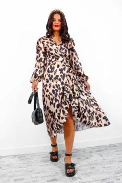 Catwalk Woman Like Me - Beige Leopard Print Midi Wrap Dress -Deals Modashka Store WomanLikeMe BeigeLeopardPrintMidiWrapDress4