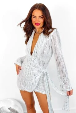 Wrap Me Up In Sparkles - White Silver Sequin Wrap Dress -Deals Modashka Store WrapMeUpInSparkles WhiteSilverSequinWrapDress 5
