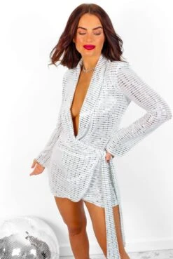 Wrap Me Up In Sparkles - White Silver Sequin Wrap Dress -Deals Modashka Store WrapMeUpInSparkles WhiteSilverSequinWrapDress 6