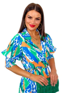 Young Love - Cobalt Orange Abstract Midi Dress -Deals Modashka Store YoungLove CobaltOrangeAbstractMidiDress 3