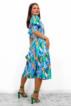 Young Love - Cobalt Orange Abstract Midi Dress -Deals Modashka Store YoungLove CobaltOrangeAbstractMidiDress 4