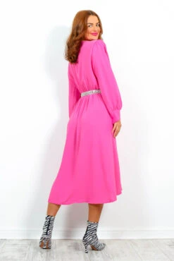 Yours To Keep - Candy Pink Midi Dress -Deals Modashka Store YoursToKeep PinkChiffonWrapStyleMidiDress6