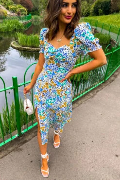 Floral Frenzy - Cream Multi Midi Dress