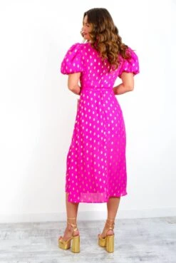 Got The Flower - Fuchsia Gold Foil Spot Midi Dress -Deals Modashka Store image 00d209f3 a241 489b 9285 ed7c8a08f3ac
