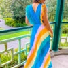 Mamma Mia - Blue Multi Stripe Maxi Dress -Deals Modashka Store mammamiabluewebsite